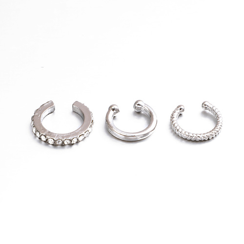 Best-selling cross-border style in Europe and America, point diamond C-shaped ear bone clip without ear piercing, personalized fashion temperament small ear clip three-piece set 