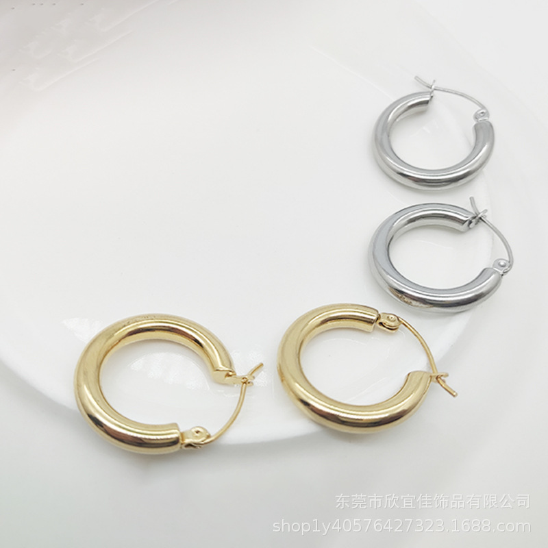 欧美时尚316L不锈钢4.0线径圆线耳环潮流百搭女款圆圈耳饰品批发