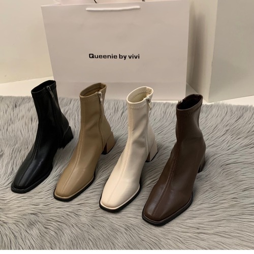 High-heeled shoes, white Martin ankle boots, French small ankle boots, spring and summer, with velvet, new skinny boots, women's boots