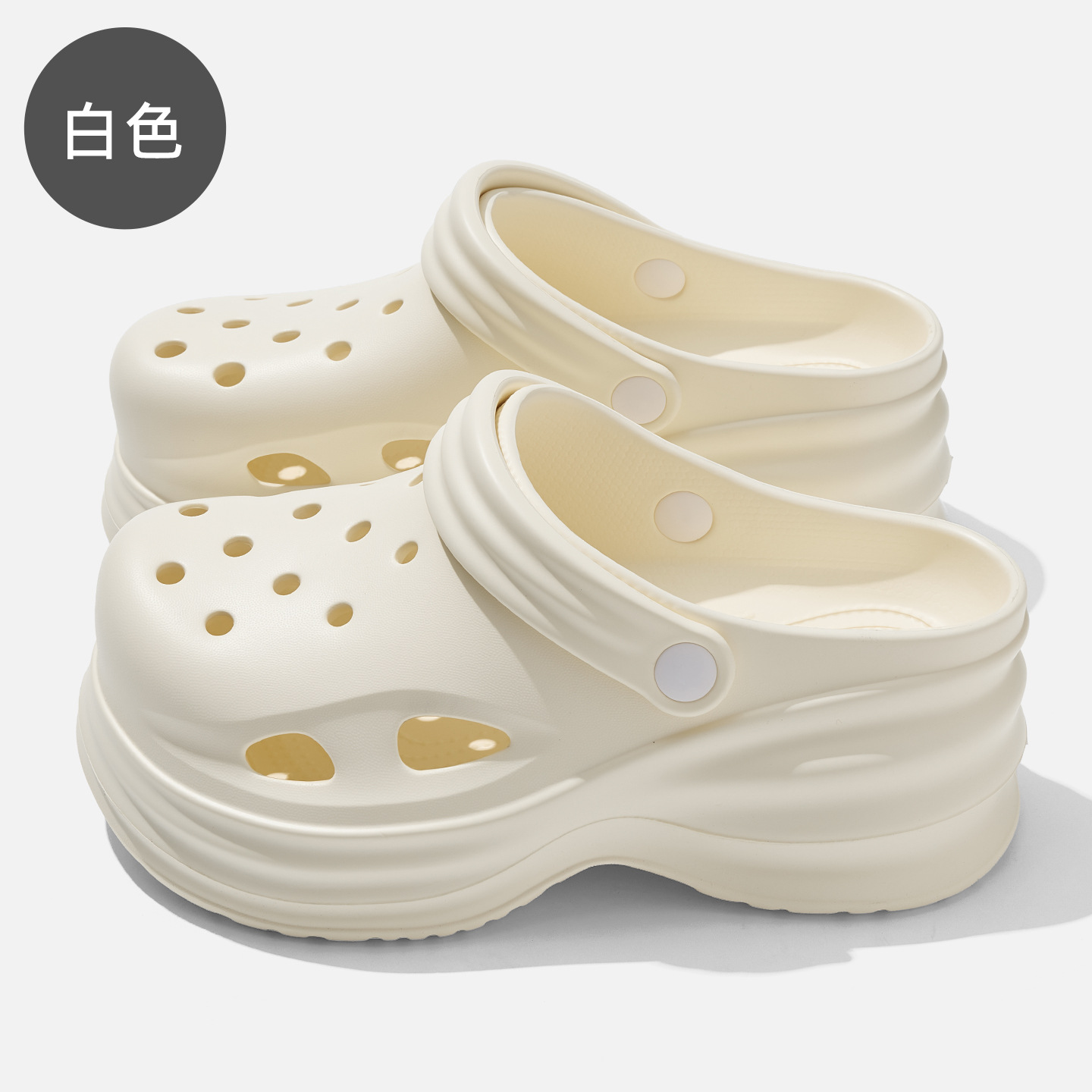 Women's Height-Enhancing Perforated Outdoor Wear, Summer Fashion Top Quality Solid Color Ultra-Thick-Soled Closed-Toe Slippers_voghion.com