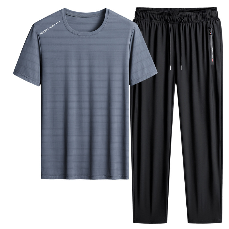 M - 8X set de hielo de verano camiseta hombre papá manga corta juego deportivo de mediana edad secado rápido juego de dos piezas