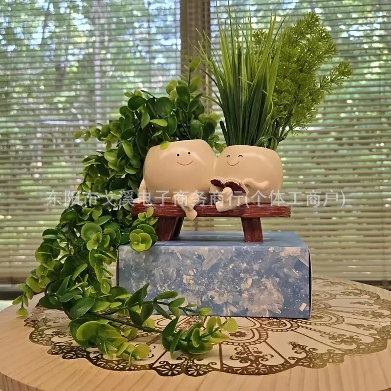 Cross-Border Cute Sitting Flower Pot Sculpture with Big Belly and Hands on the Ground Flower Pot Outdoor Garden Lawn One Piece Wholesale