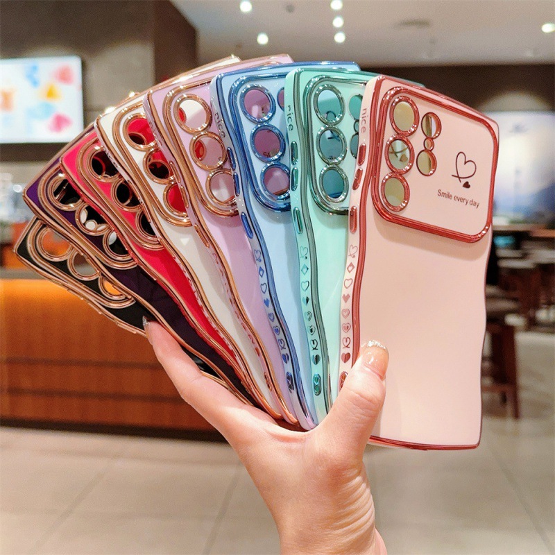 Suitable for Samsung S26Ultra Electroplated Large Wave Phone Case S24Fe Side Heart-Shaped A56 Anti-Fall Protective Cover