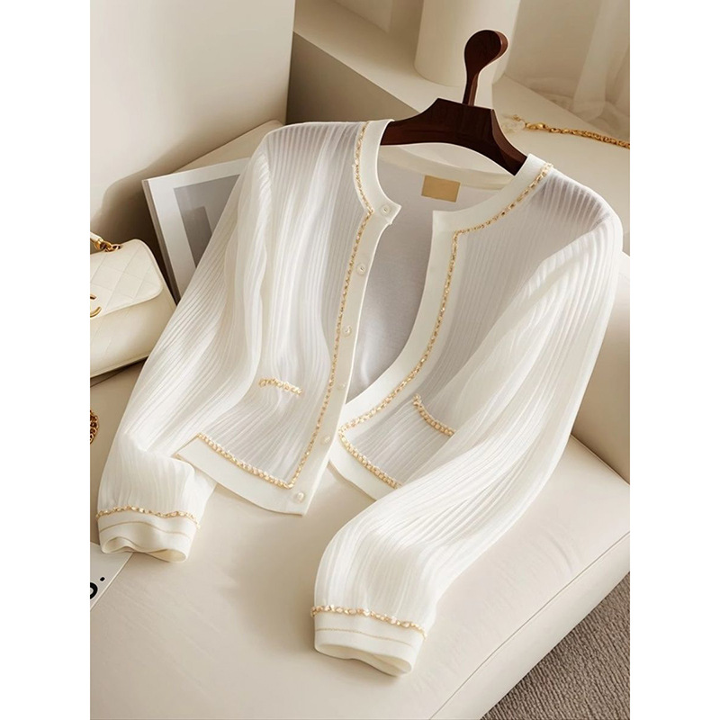 Damenbekleidung Frühherbst neues französisches Design High-End schlichter Luxus sanftes Temperament Duft Strickjacke_voghion.com