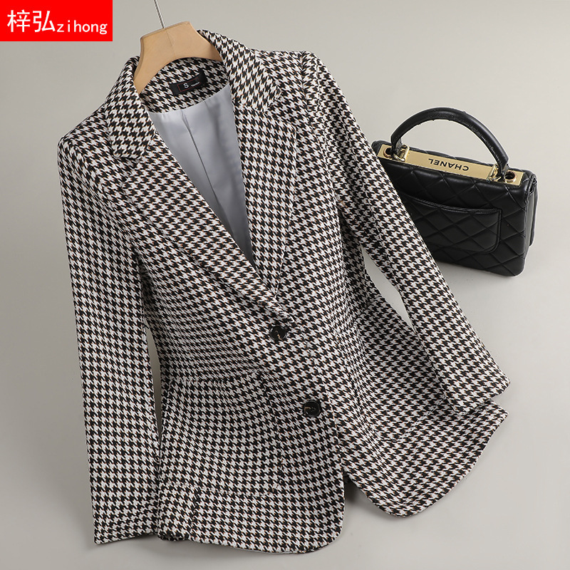 Zihong Zihong Plaid Suit Jacket Women's Spring and Autumn 2025 New Fashion Tight Waist High-end Temperament Small