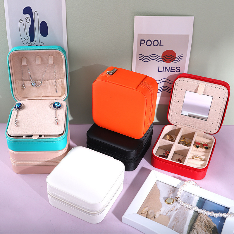 Caja portátil para guardar joyas, caja de alta gama para anillos, caja para joyas, caja de embalaje, pendientes, collar, caja para joyas con cremallera image 4