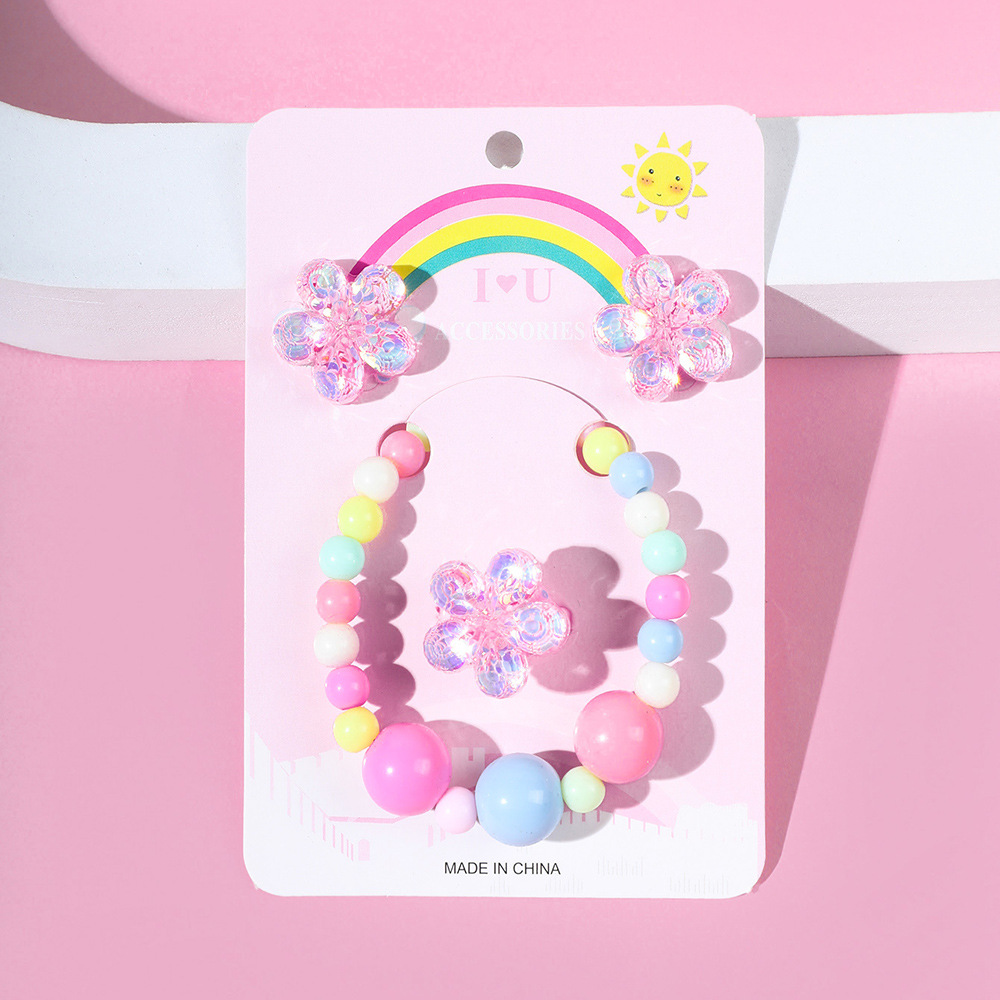 Mode Blume Kunststoff Perlen Mädchen Ringe Armbänder Ohrringe 1 Satz display picture 2