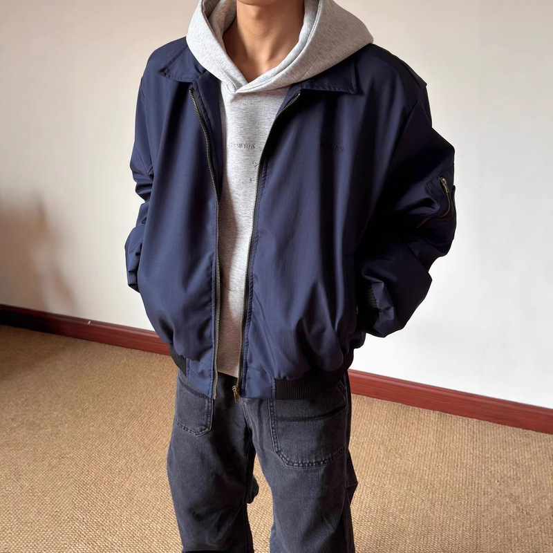 Jacket American-Style Flight Short Jacket for Teenagers, High-End, Simple, Versatile Workwear Top, Parka Jacket