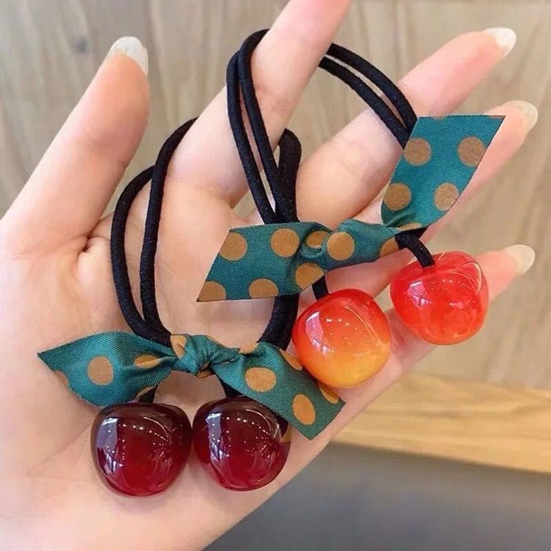 Korean Edition High elasticity bow Cherry Hair rope Hair tie rubber string Tousheng Simplicity temperament Flaxen Hair Leather sheath