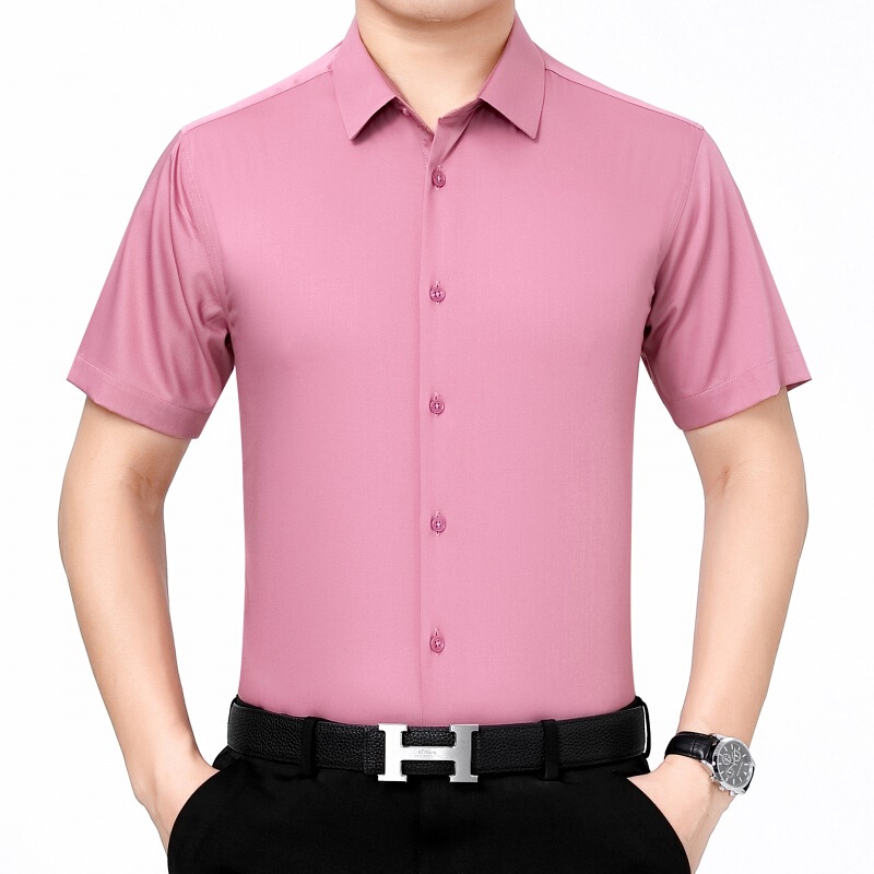 Summer Silk Shirt for Men, New Style, High-End, Short-Sleeved, Versatile, Thin, Middle-Aged, Casual, Business, Non-Iron Shirt