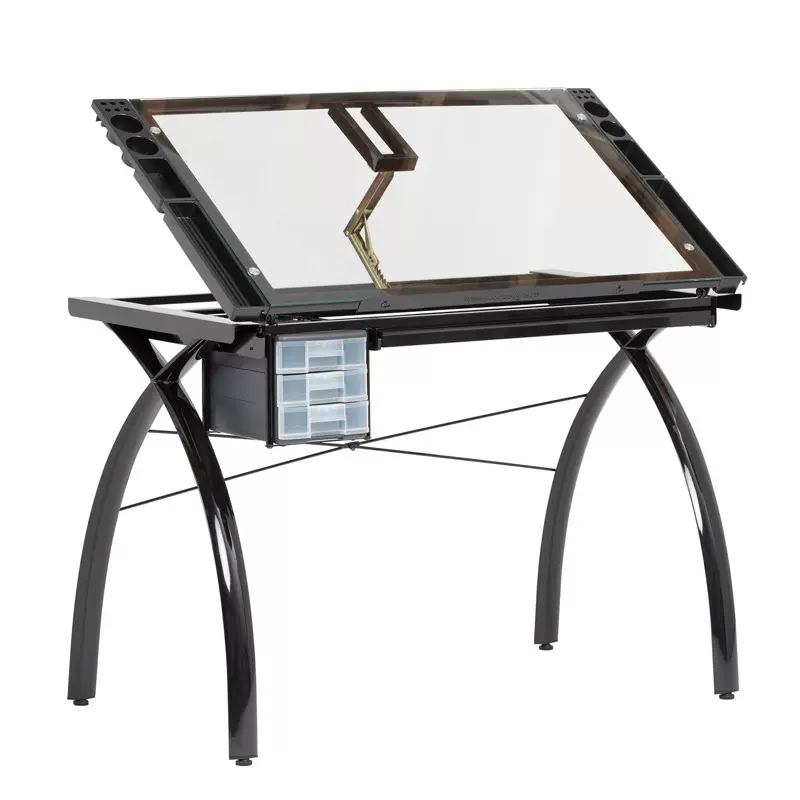 带折叠架顶部可调节绘图工艺绘画爱好桌写字工作室办公桌带抽屉
