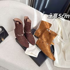 增高5cm铆钉尖头短筒马丁靴女2025秋季新款欧美风平底西部牛仔靴