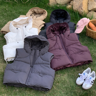 Down Cotton Vest for Women 2025 Autumn and Winter New Hooded Short Puff Cotton Vest Thickeneded Cotton Vest Outer Wear Trendy