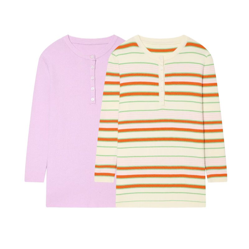 Taop&Za Women's Clothing 2026 Summer New Fashion Casual Versatile Round Neck Over-The-Elbow Striped Knit Sweater 9598006