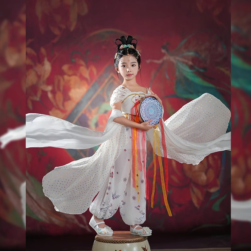 儿童敦煌舞蹈服装乐鼓异域风情古典舞服女童表演服敦煌飞天演出服