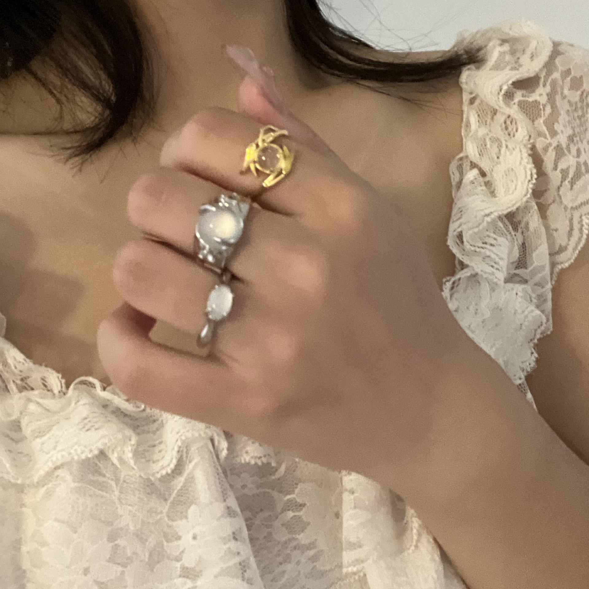 Retro Geometric Alloy Inlay Natural Stone Womenu0027S Open Ring 1 Piece