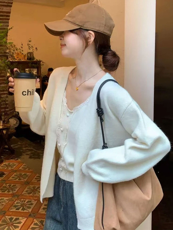小香风针织套装女2025新款早秋季紫色毛衣外套开衫吊带背心两件套|undefined