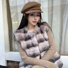 实拍 高级感时髦贵妇青紫蓝龙猫外套女环保兔毛皮马甲短款背心