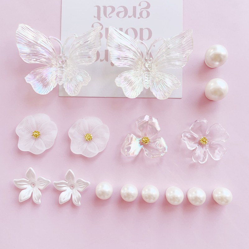 Large Color-Plated Butterfly DIY Flower Pearl Hole Shoe Shoe Flower Accessories Mobile Phone Case Earrings Accessories Flower Stamens