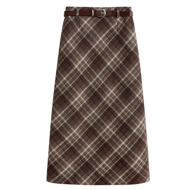 Plus-Size Vintage Khaki Plaid Woolen Long Skirt for Women, High-Waisted Woolen Skirt for Spring and Autumn 2026 Plus-Size Vintage Khaki Plaid Woolen Long Skirt for Women, High-Waisted Woolen Skirt for Spring and Autumn 2026