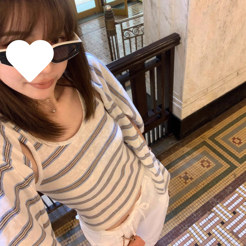 【13】Summer Nautical Series Relaxed Striped Knit Sunscreen Thin Cardigan and Vest Two-Piece Set for Women