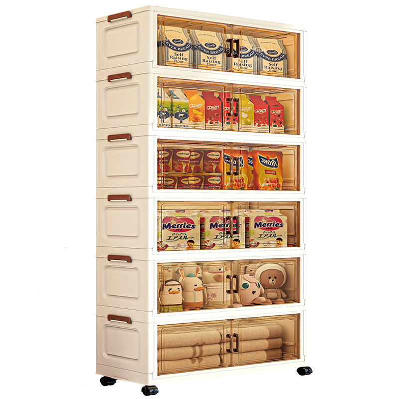 Caja de almacenamiento plegable de instalación gratuita Gabinete de almacenamiento de juguetes simple para el hogar Caja de almacenamiento Gabinete de bocadillos Gabinete de almacenamiento de plástico de cocina