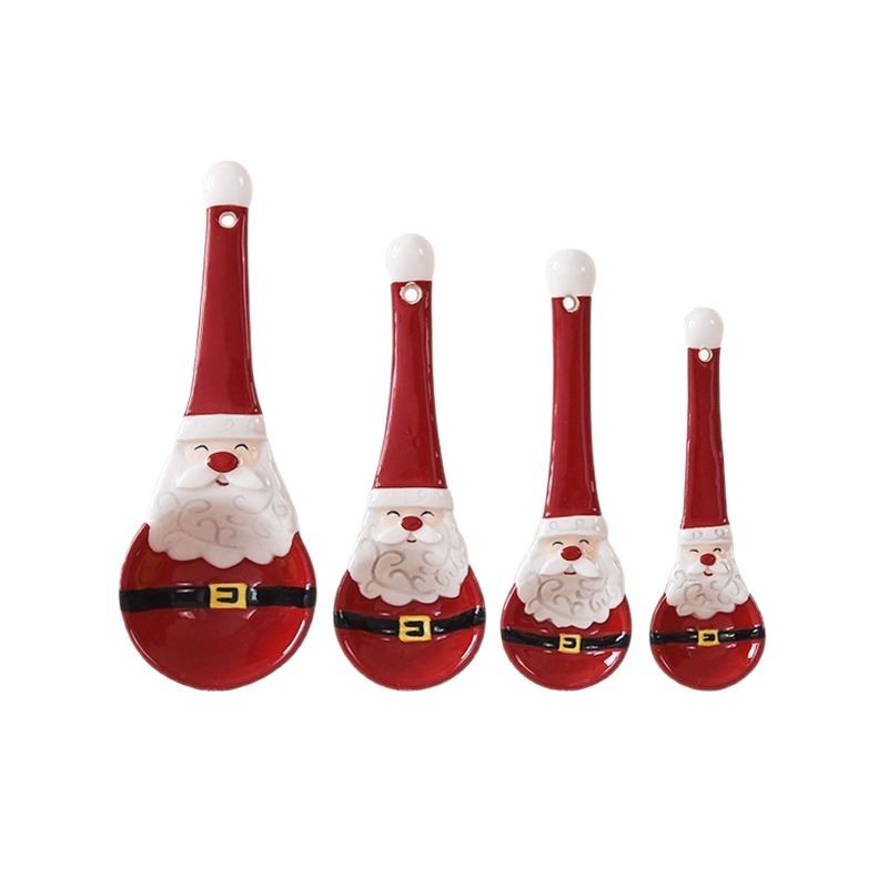 Cuchara Santa Claus set postres cuchara de Navidad creativa dibujos animados divertidos cubiertos de cerámica de Navidad cuchara