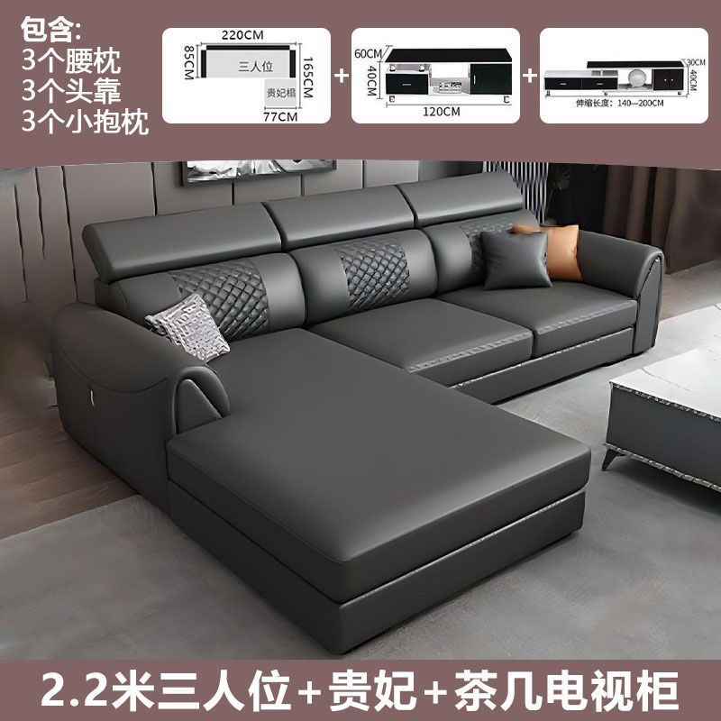 New Nordic Sofa Cat Claw Leather Sofa Small Apartment Modern Simple Solid Wood No-Wash Living Room Leather Art Chaise Combination