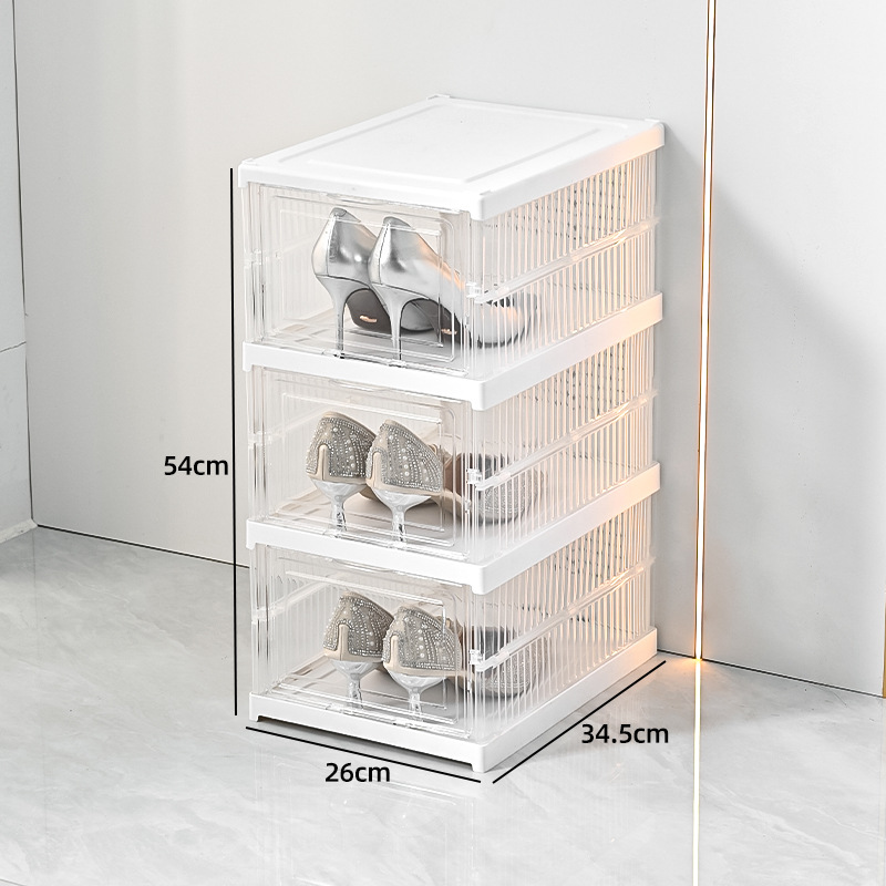 Caja de zapatos plegable sin instalación, caja de almacenamiento de zapatero de una pieza engrosada, armario de zapatos simple a prueba de polvo de plástico, armario de zapatos transparente de pared
