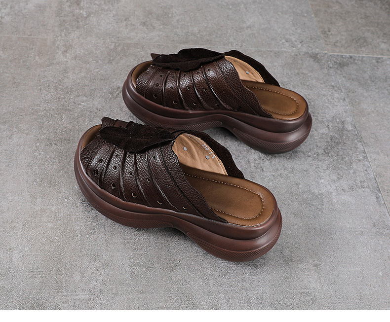 Sandal cao gót nữ quai ngang đế xuồng da thật phong cách cổ điển — màu be chi tiết 15