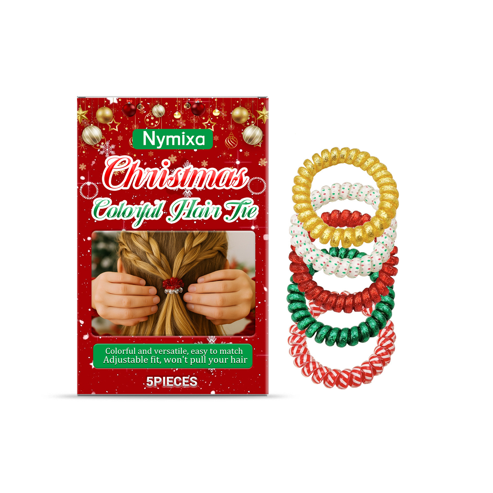 圣诞炫彩电话圈发圈 妆点圣诞气氛丸子头麻花辫发饰头绳