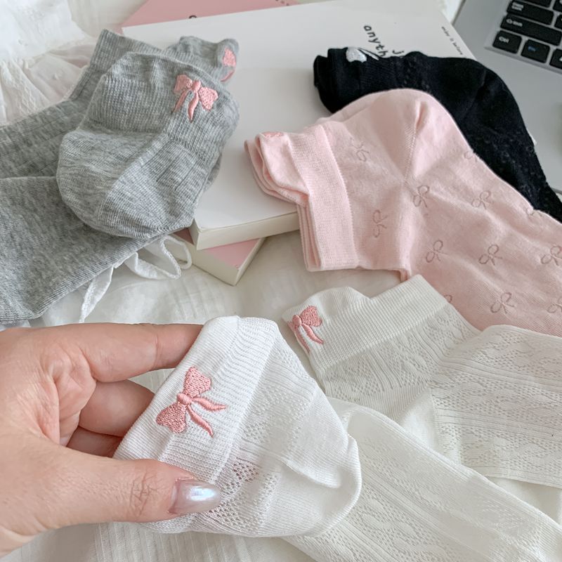Socks Women's Summer New Mesh Bow Embroidered Tile Short Socks Sweet All-match Low-top Thin Socks for Women