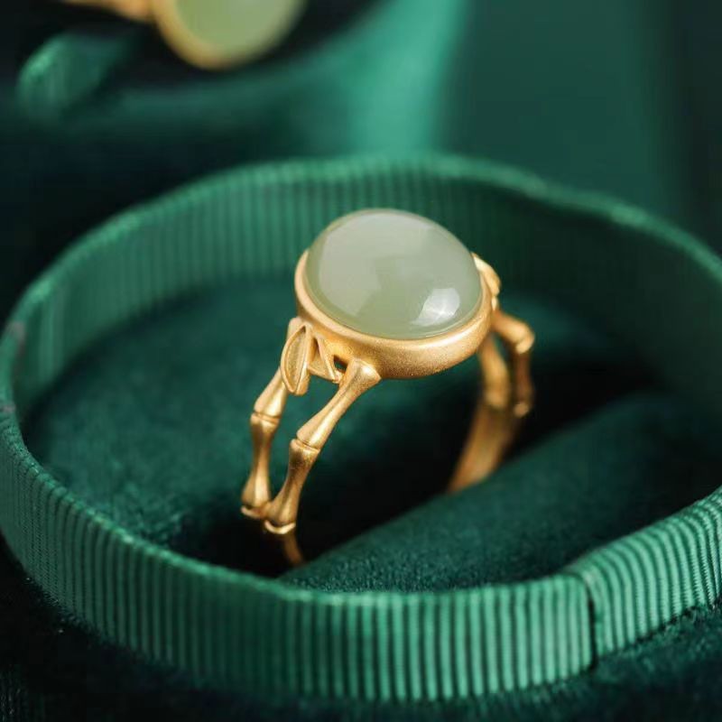 Hetian Jade Oval Bamboo Ring Vintage Open Adjustable Designer Ring_voghion.com