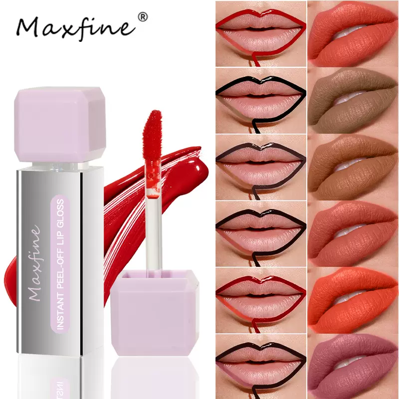 跨境maxfine可撕拉唇彩亚马逊爆款唇釉哑光可撕除持久易上色口红