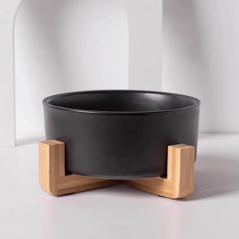 Tazón negro gato tazón de comida para gatos tazón de cerámica para mascotas tazón de arroz tazón de boca oblicua de pies altos antidetonantes protección del cuello