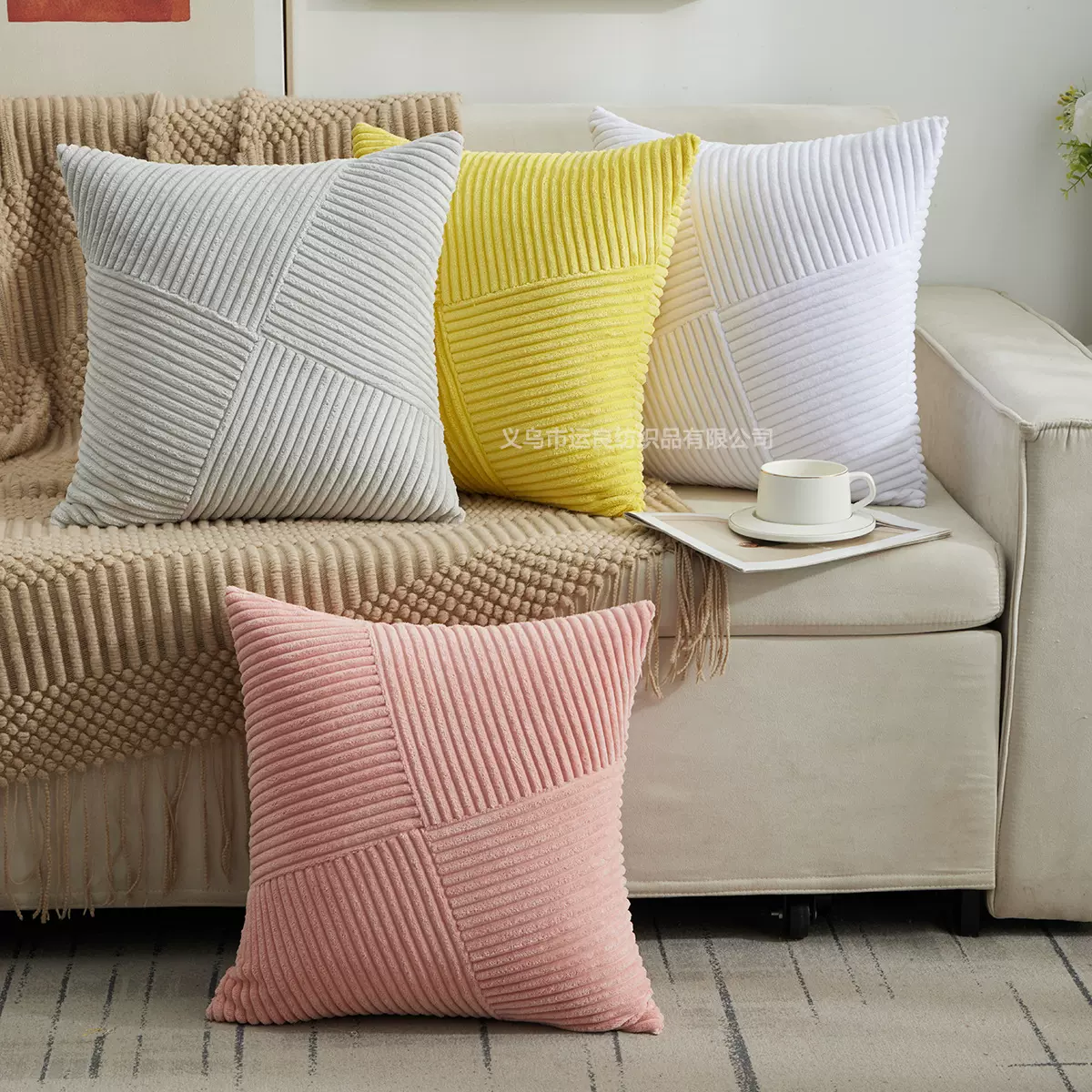 灯芯绒抱枕套不含芯家居靠枕床头靠垫套简约舒适飘窗沙发抱枕套