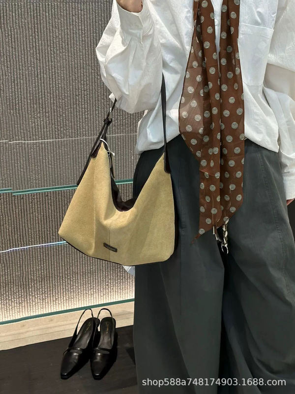 磨砂真皮单肩包腋下hobo包包女大容量慵懒松弛感托特包麂皮斜挎包|undefined
