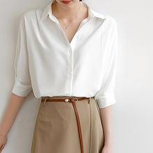白色衬衣女夏季慵懒宽松通勤灯笼袖清凉轻奢OL百搭抗皱中袖衬衫