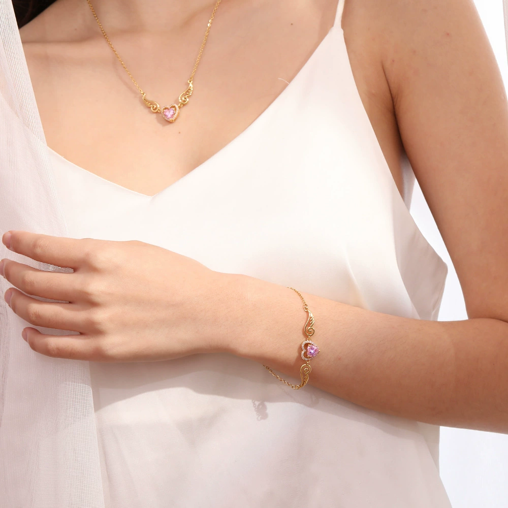 Zirconium, pendant, necklace and bracelet, set for St. Valentine's Day, angel wings, jewelry, for import, new collection