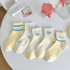 奶油色襪子女短筒襪春夏薄款五分襪子卡通無骨運動襪低幫淺口女襪