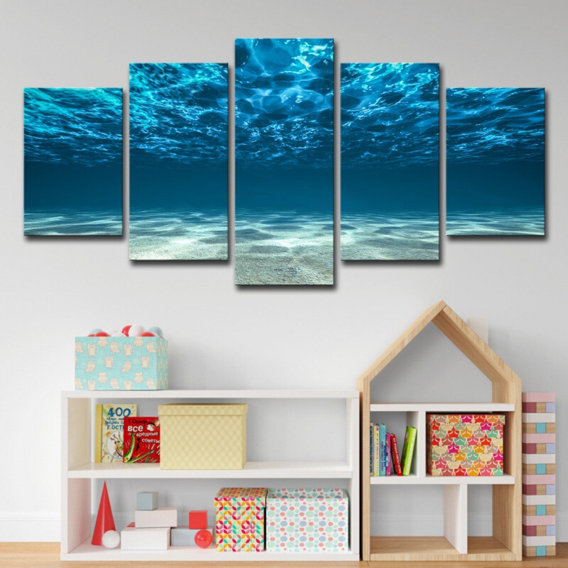 Juding customized lazadaAliexpress5 board blue sea frame modular decoration living room wall art painting