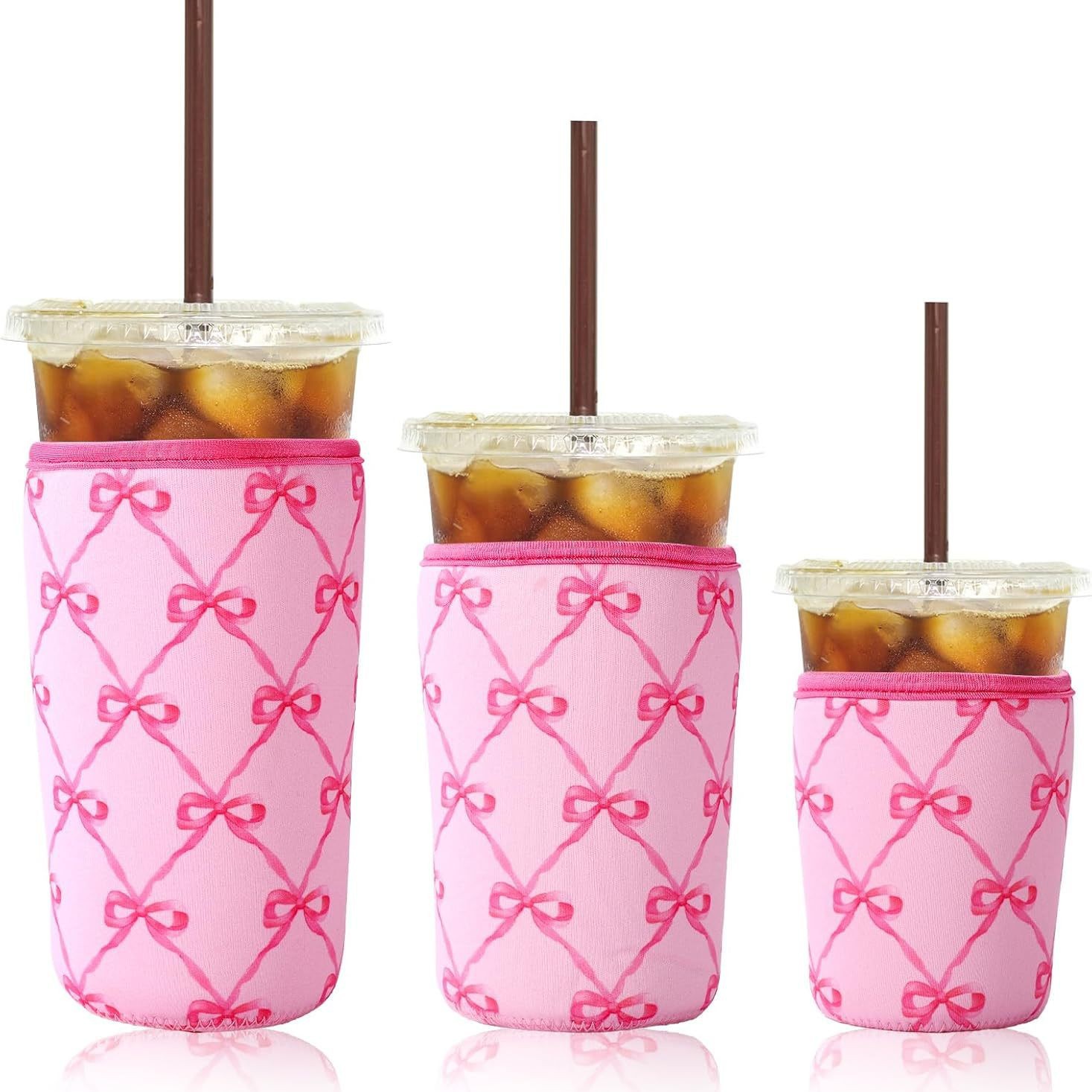 潜水料粉色蝴蝶结奶茶杯套 约会派对咖啡防冻咖啡套 30OZ冰霸套