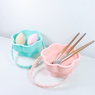 Cross-border Explosions Makeup Brush Powder Puff Cleaner Beauty Makeup Tool Beauty Makeup Storage Box Drying Rack Silicone Cleaning Bowl