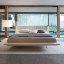 贝壳悬浮床极简奶油风现代网红创意个性设计师卧室家具刺绣真皮床