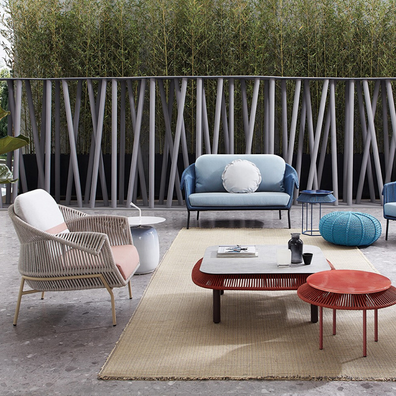 Sofá de exterior, muebles de ocio impermeables para jardín y balcón, para patio de hotel B&B, conjunto de sofás de ratán con protección solar image 1