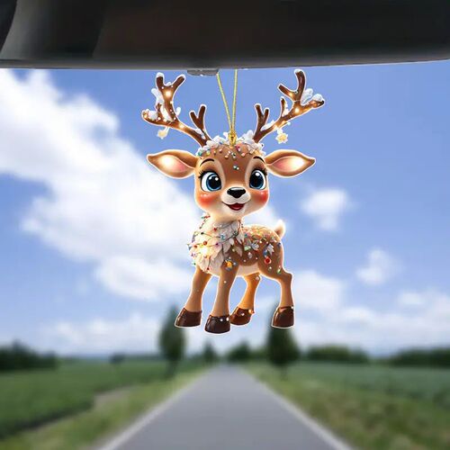 Christmas New Arrival Reindeer Christmas Tree Decor Cross-border Acrylic Flat Car Rearview Mirror Clip Home Ornament