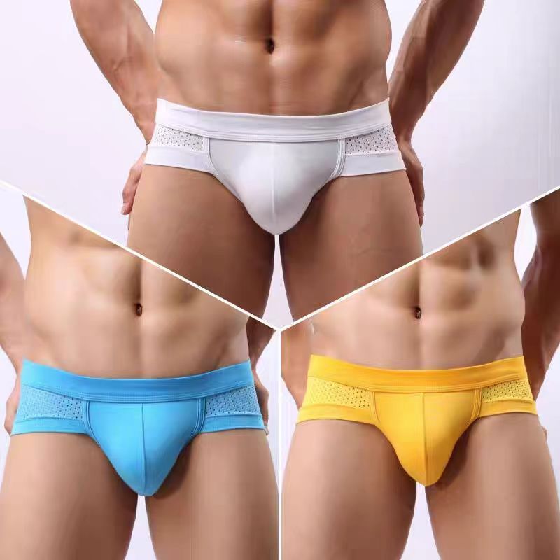 Ice silk mesh briefs men's underwear breathable summer sexy thin European and American foreign trade triangle shorts Head Factory wholesale