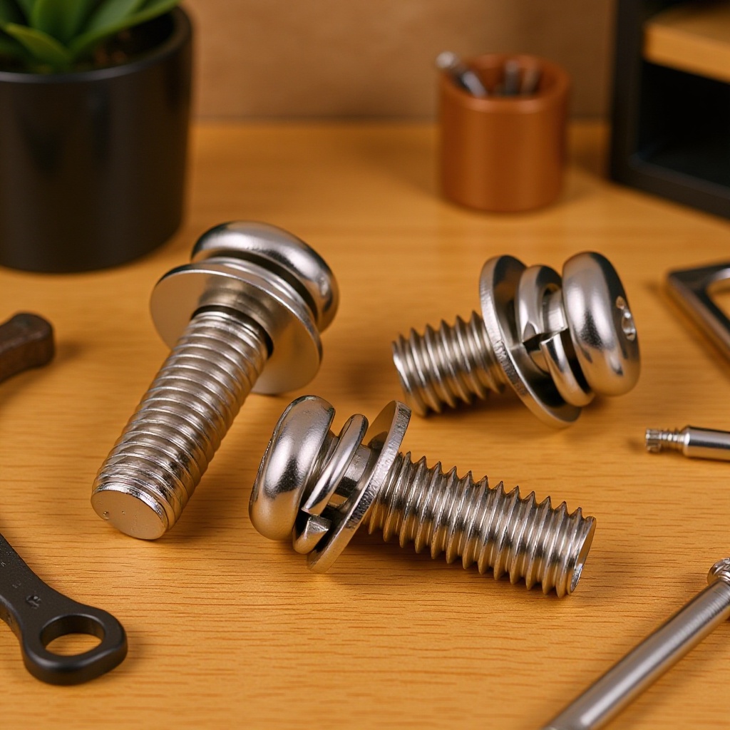 碳钢镍色球面圆头十字三组合螺丝M3/M4/M5镀镍十字槽盘头组合螺钉