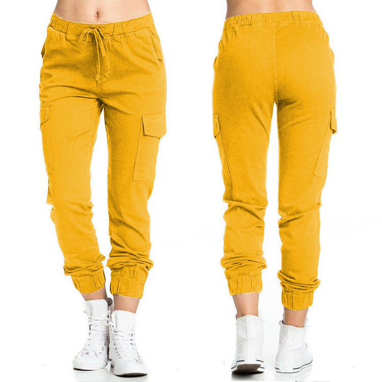 2024 europeo y americano transfronterizo AliExpress Amazon Pantalones de mujer casual cintura elástica cuerda delgada bolsillo lateral Pantalones de mujer