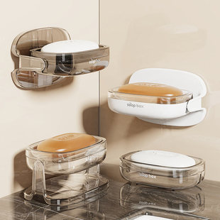 Light Luxury High-value Suction Cup Non-perforated Countertop Double-layer Draining Soap Box Bathroom Wall-mounted Soap Storage Box